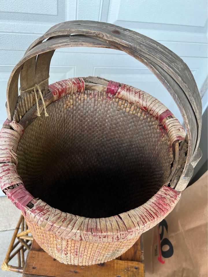 Antique Asian Reed Grass Rice Basket