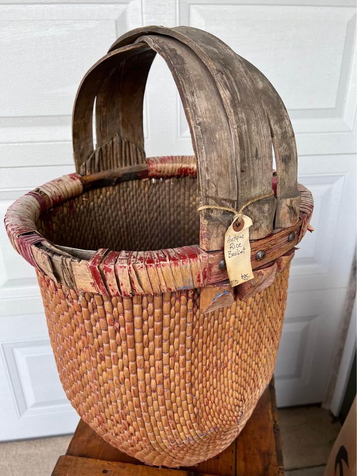 Antique Asian Reed Grass Rice Basket