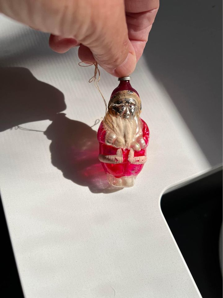 Antique Blown Glass Santa Ornament Hand Painted