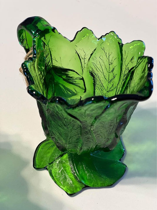 Federal Green Glass Cabbage Cream & Sugar Set