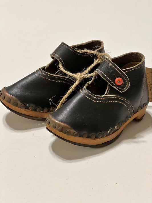 Antique 18th/19th Century Children’s Lancashire Wooden Shoes with Button up Straps