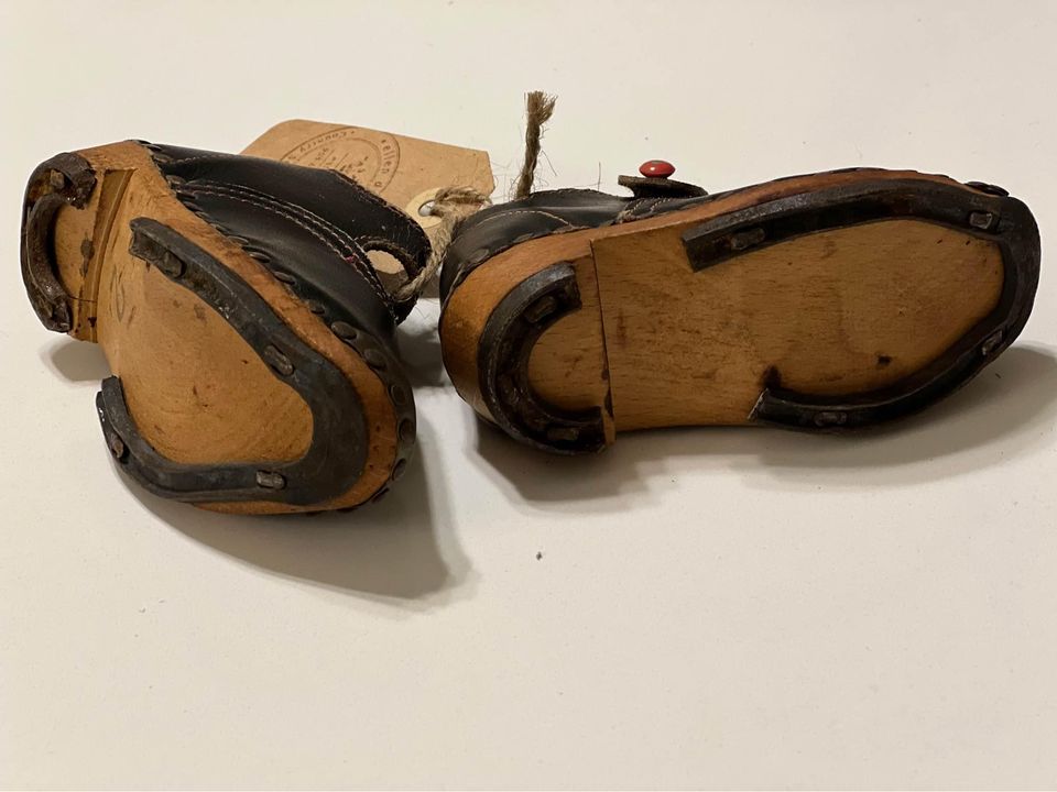 Antique 18th/19th Century Children’s Lancashire Wooden Shoes with Button up Straps