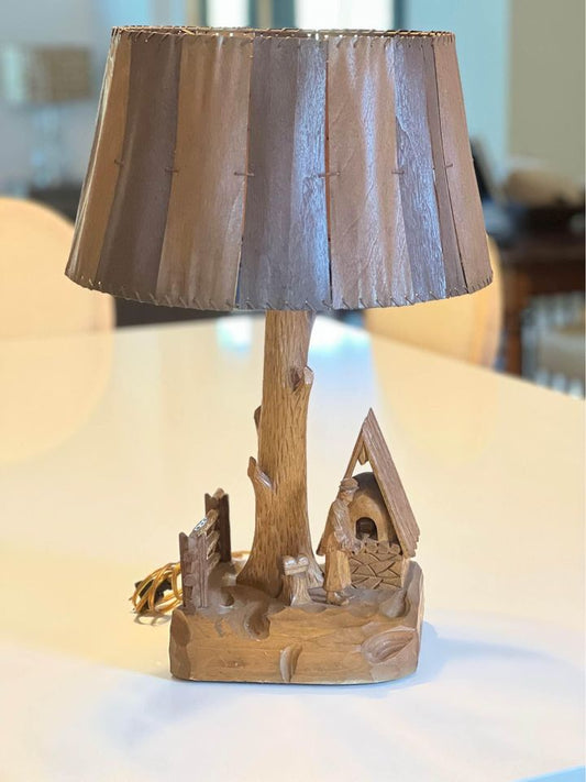 Antique Hand Carved Wood Lamp Base