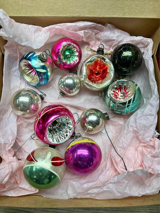 Vintage Mercury Glass Christmas Ball Ornaments Assorted