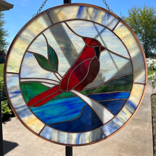 Cardinal on the Lake Round Window