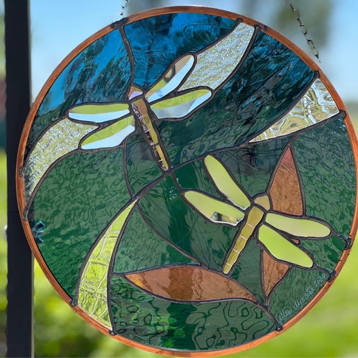 Double Bevel Dragonflies Round Window