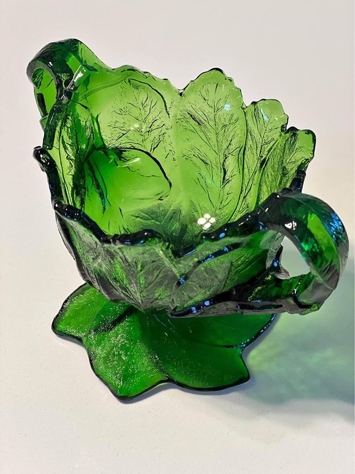 Federal Green Glass Cabbage Cream & Sugar Set