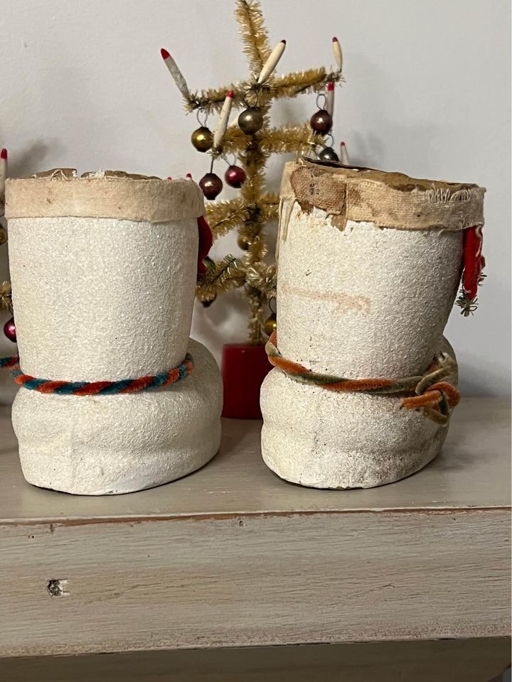 PAIR of rare Antique 1940’s Paper Mache Santa Boots