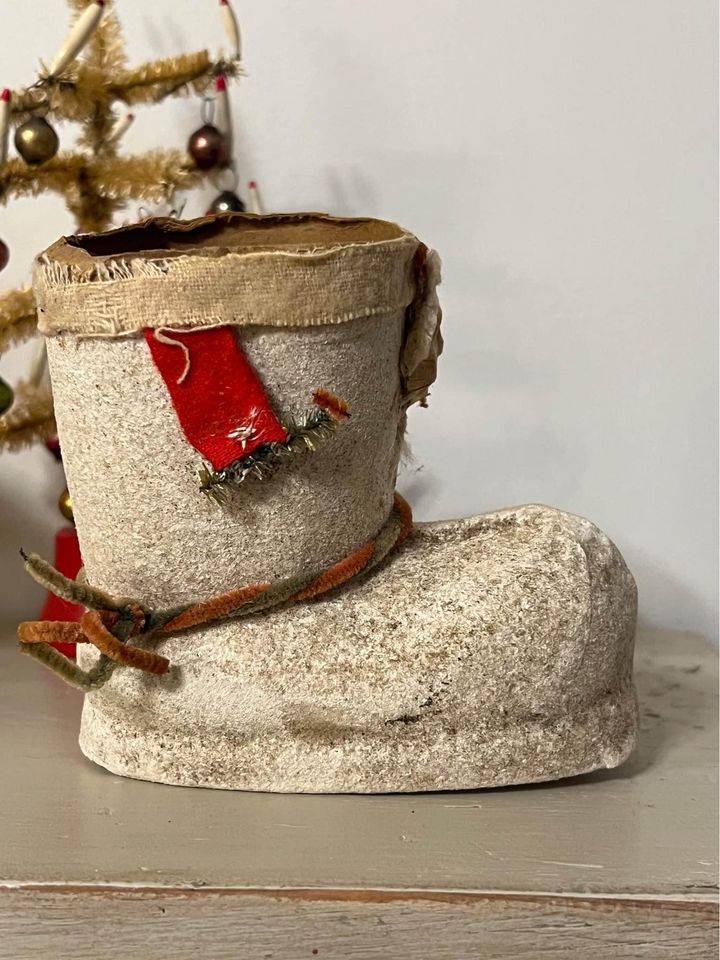 PAIR of rare Antique 1940’s Paper Mache Santa Boots