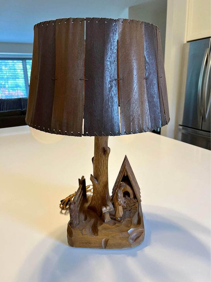 Antique Hand Carved Wood Lamp Base